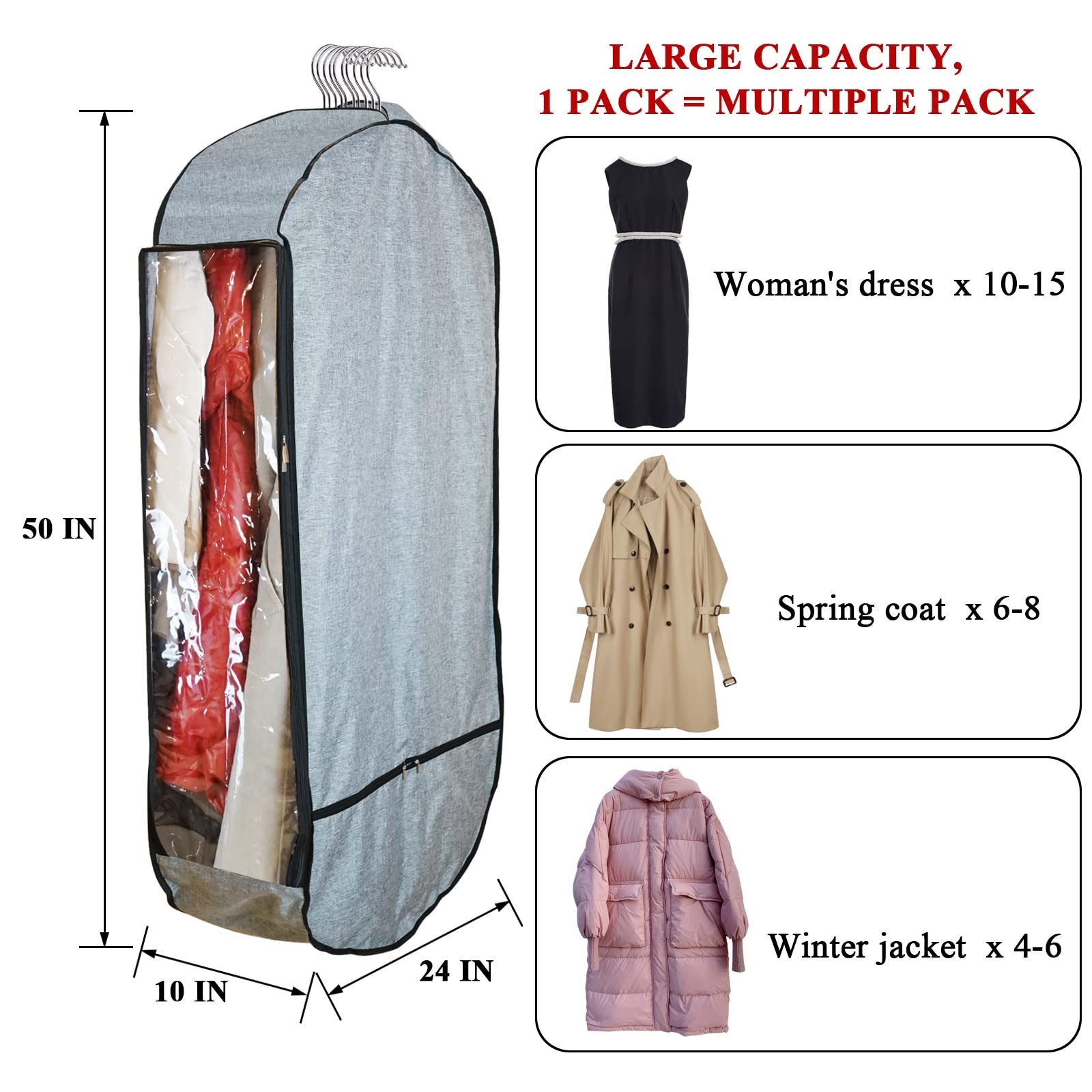 Garment Bags for Hanging Clothes Large Breathable Garment Bag for Closet Storage with Clear Clothing Storage Garment Cover