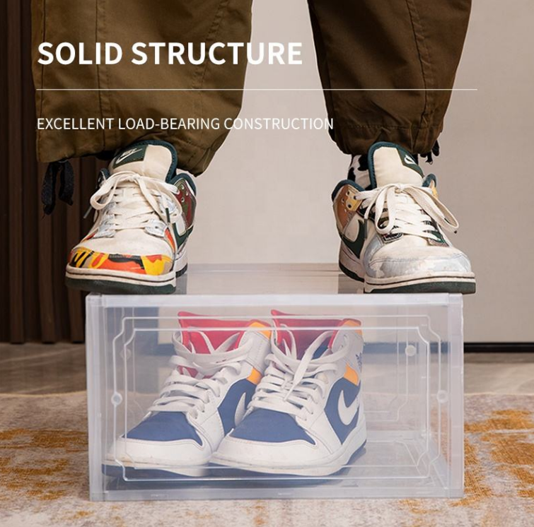 New Style Shoebox Black Large Giant Folding Stackable Transparent Clear Shoe Organizer Sneaker Box Plastic Shoe Case Storage Box