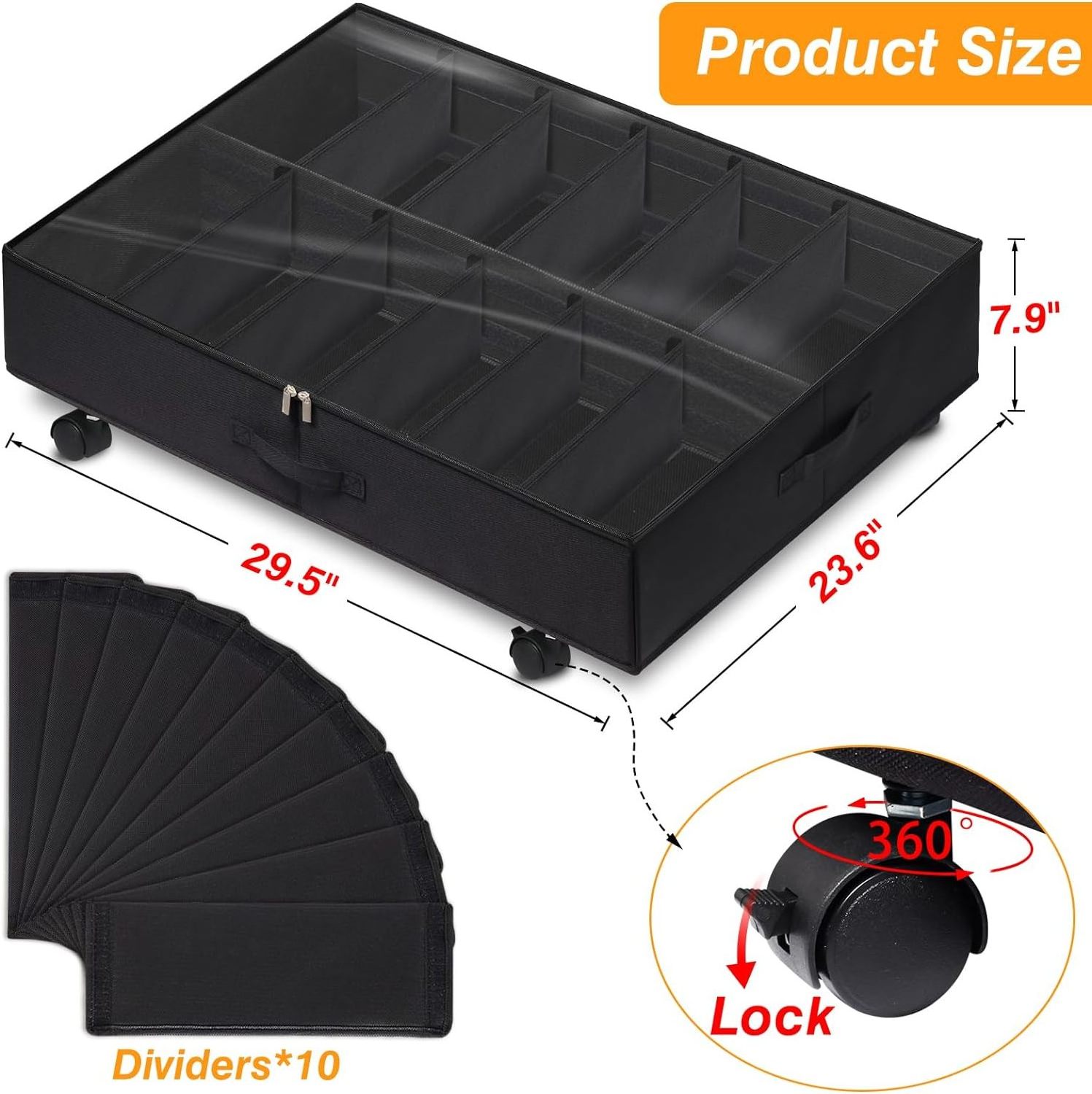 Custom Underbed Storage Solution Containers Under Bed Shoe Storage Organizer With Wheel & Adjustable Dividers