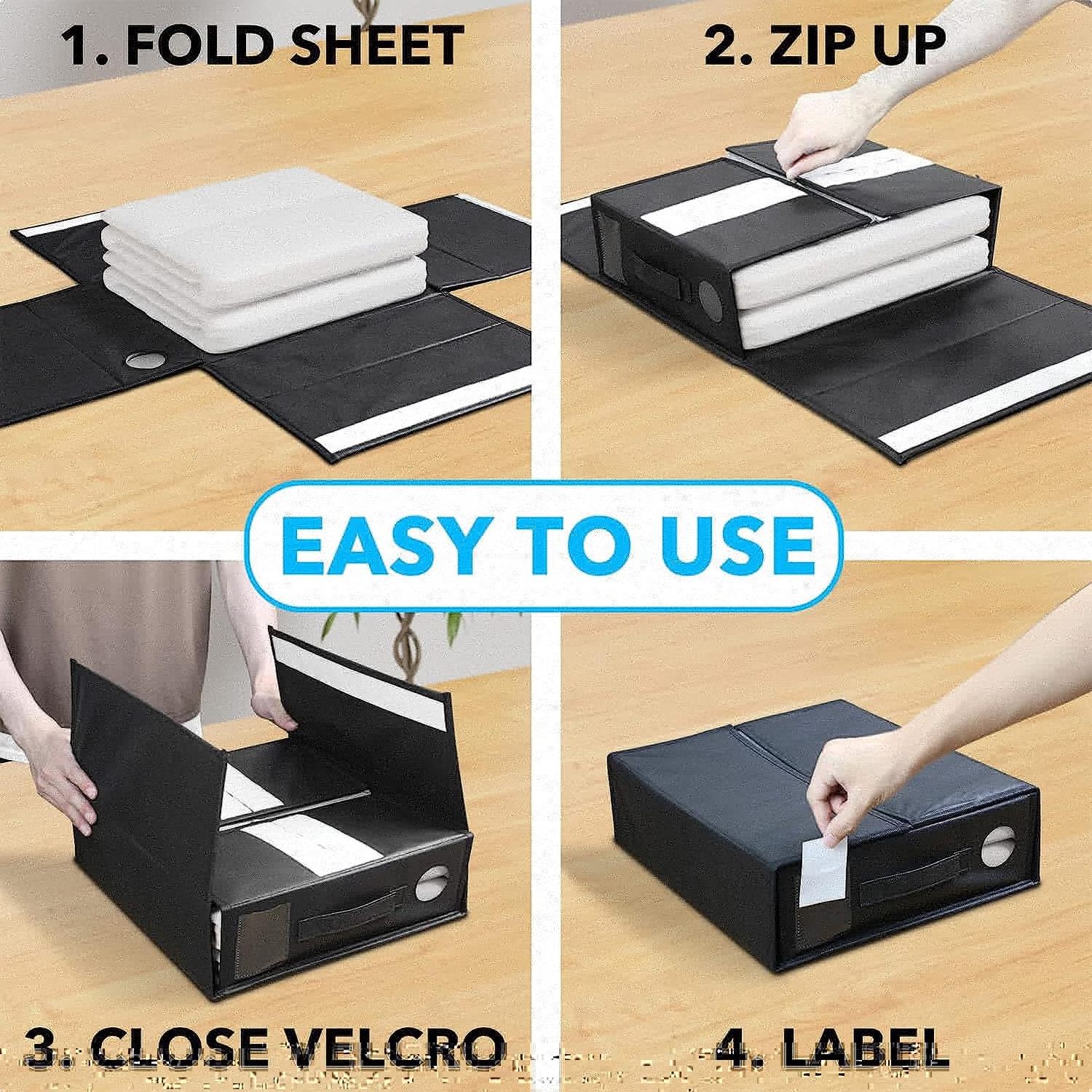 Folding Collapsible Bedding Sheet Storage Bins Cube Zipper Closet Folding Queen Or King Size Foldable Bed Sheet Set Organizer