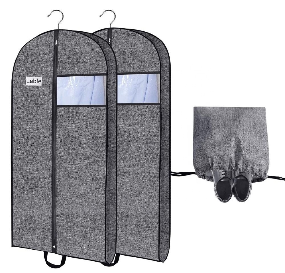 Wholesale Custom Non Woven Hanging Suit Cover Zippered Breathable Storage Dresses Covers Travel Garment Bags for Suits