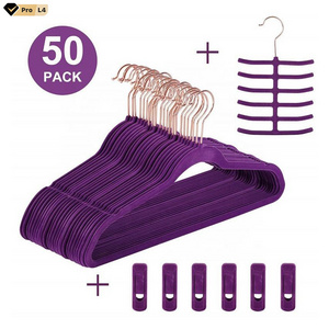 A Sets Velvet Hanger With Velvet Clips Tie Rack Clothes Suit Trouser Wide Shoulder Hangers Racks For Men Women