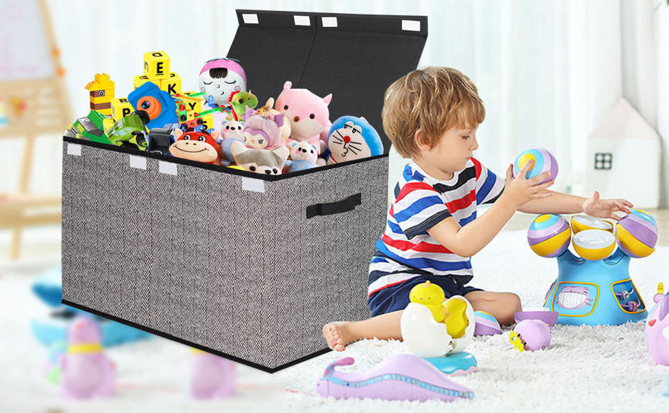 Raytop Storage Box With Lid Cloth And Foldable Toy Storage Chest Large Bins Cubes Organizer For Kids