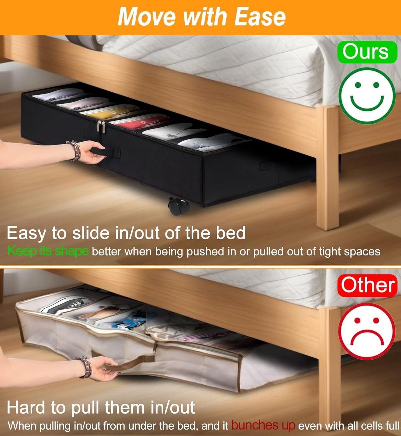 Custom Underbed Storage Solution Containers Under Bed Shoe Storage Organizer With Wheel & Adjustable Dividers