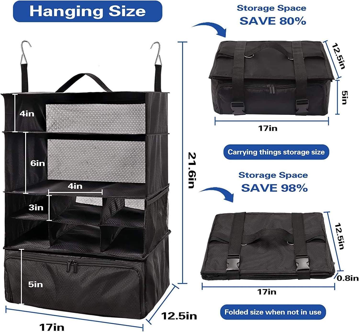 Hanging Portable Luggage Organizer Suitcase Closet Shelving Organizer Travel Packing Cubes