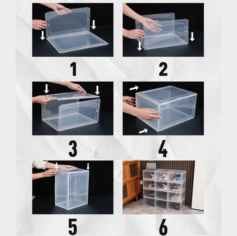 New Style Shoebox Black Large Giant Folding Stackable Transparent Clear Shoe Organizer Sneaker Box Plastic Shoe Case Storage Box