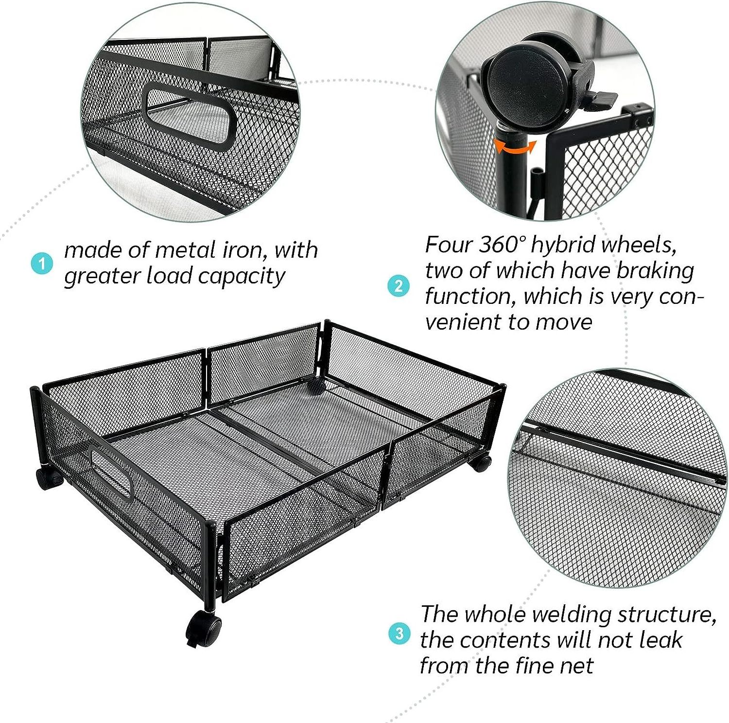 Raytop Large Metal Foldable Space-saving Under Bed Drawer Shoe Storage Organizer on Wheels