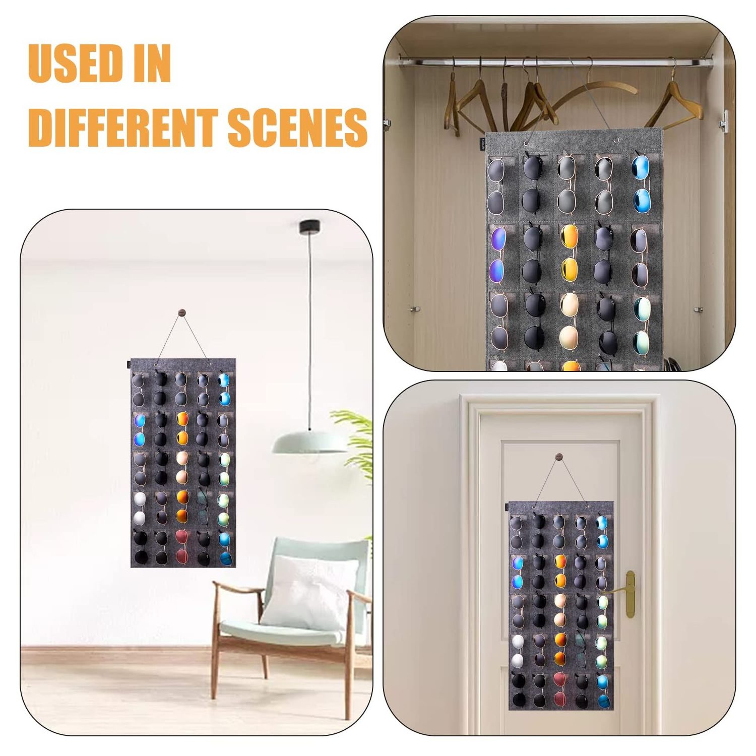 Sunglasses Organizer Storage Hanging Eyeglasses Wall Pocket Mounted,Eyewear Display,25 Slots