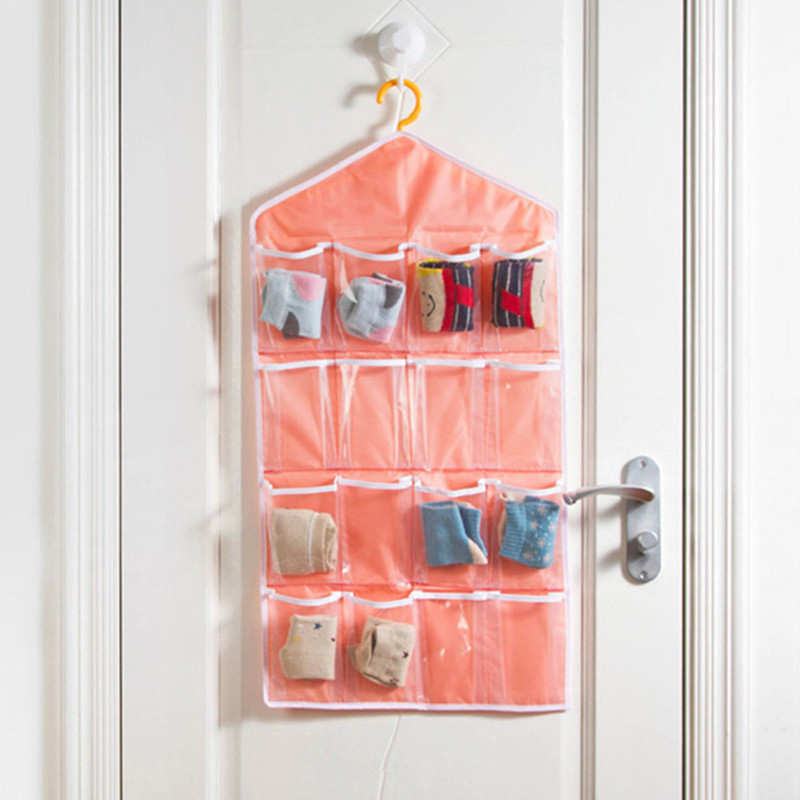 Creative Happy Gifts Housekeeping Storage Holders 16 Pockets Clear Hanging Bag Socks Bra Underwear Rack Hanger Storage Organizer