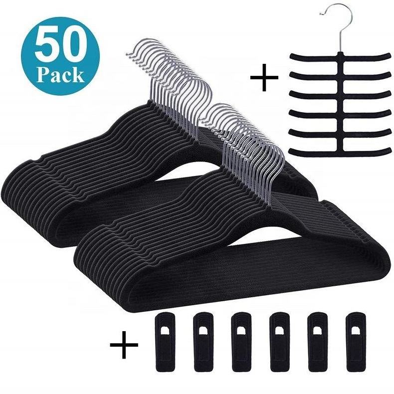 A Sets Velvet Hanger With Velvet Clips Tie Rack Clothes Suit Trouser Wide Shoulder Hangers Racks For Men Women