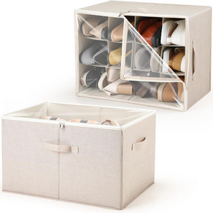 Large Shoe Box Storage Containers Foldable Fabric Shoe Storage Bins Shoe Storage Organizer for Closet