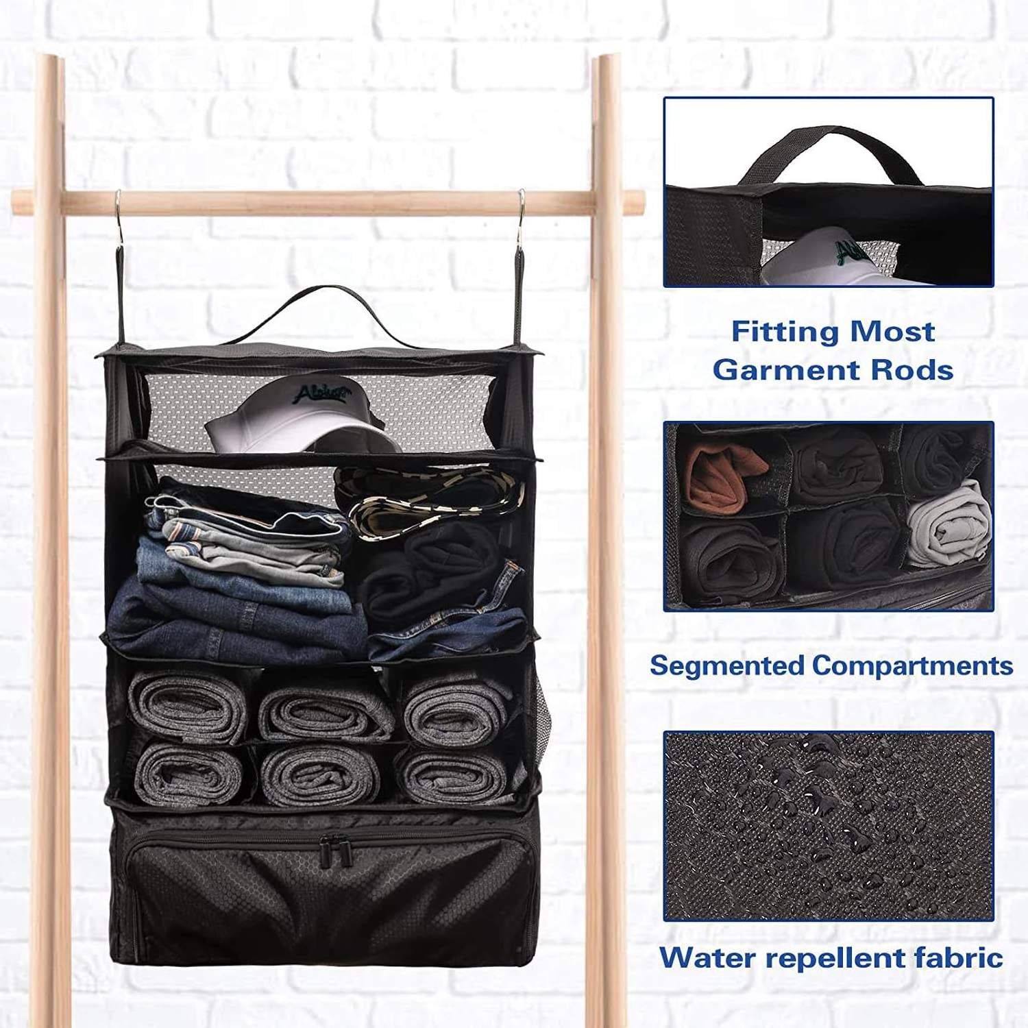 Hanging Portable Luggage Organizer Suitcase Closet Shelving Organizer Travel Packing Cubes