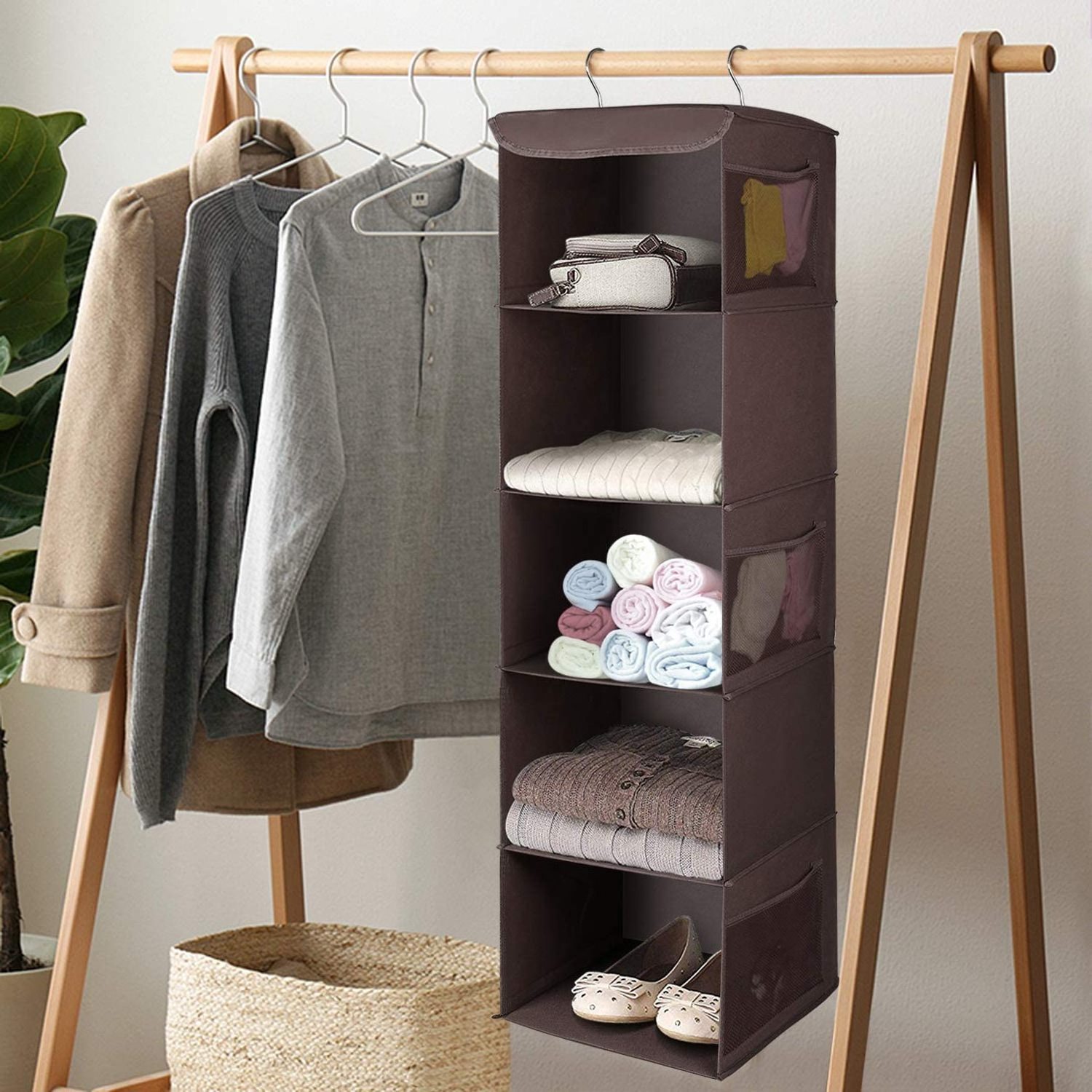 5-shelf Non Woven Space Saving Easy Use Drawers Collapsible Shelves Hanging Closet Organizer For Sweater Cloth Handbag