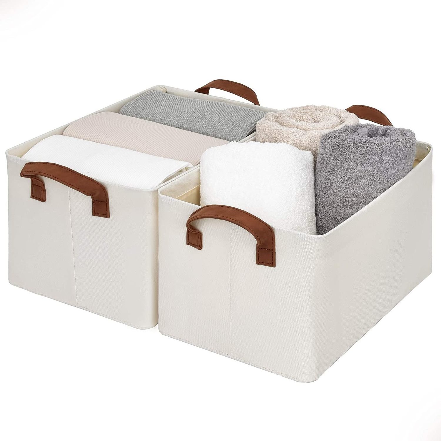 Raytop Polyester Canvas Storage Bins for Shelves with Metal Frame Rectangle Storage Baskets