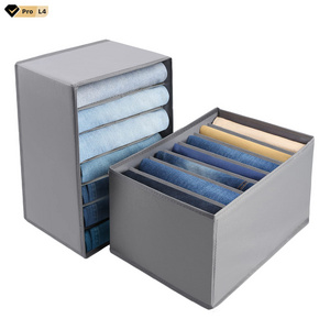 Hot Selling Washable 2 Pack Linen Fabric Wardrobe Organizers 5 Grids Divider Boxes Collapsible Jeans Storage Organizer