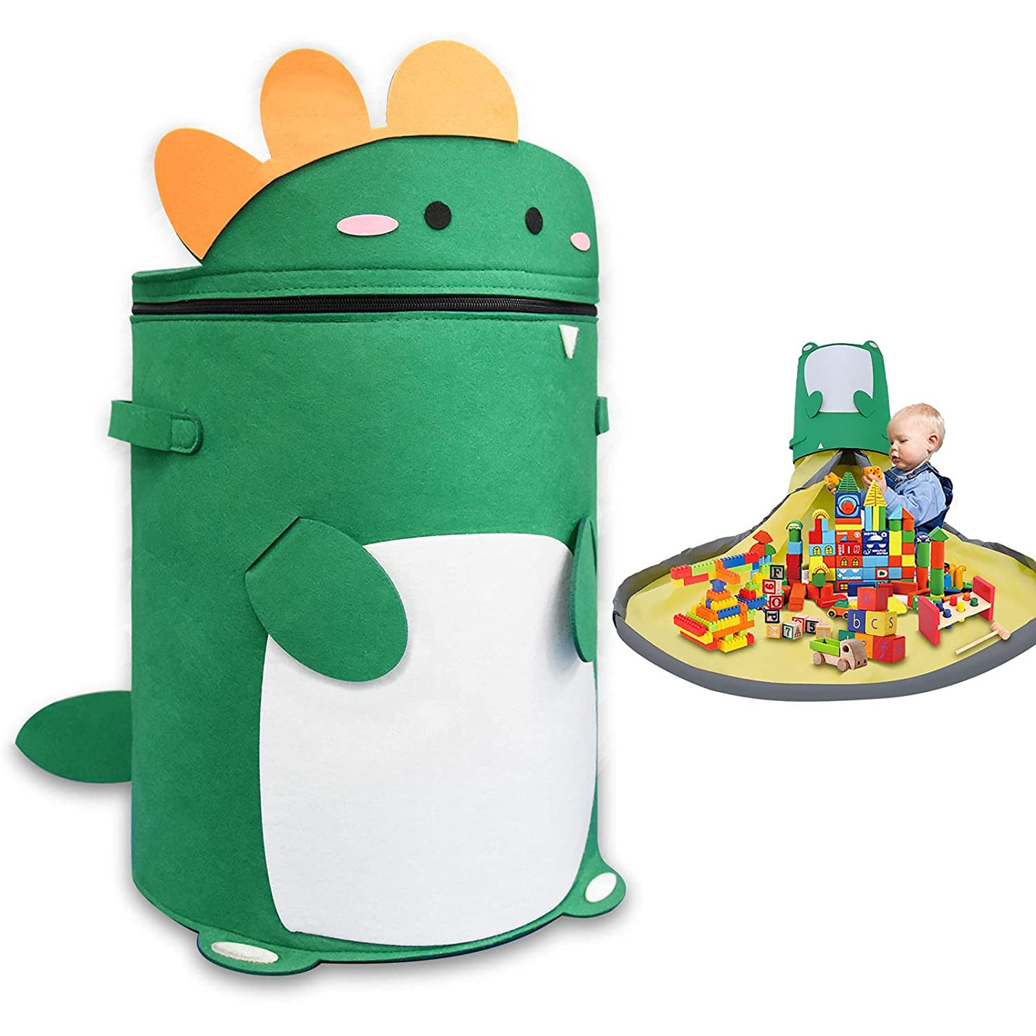 Thick Felt Toy Storage Basket Toy Mat Storage Bag Dinosaur Waterproof Oxford Play Mat For Kids Drawstring Toy Storage Bag