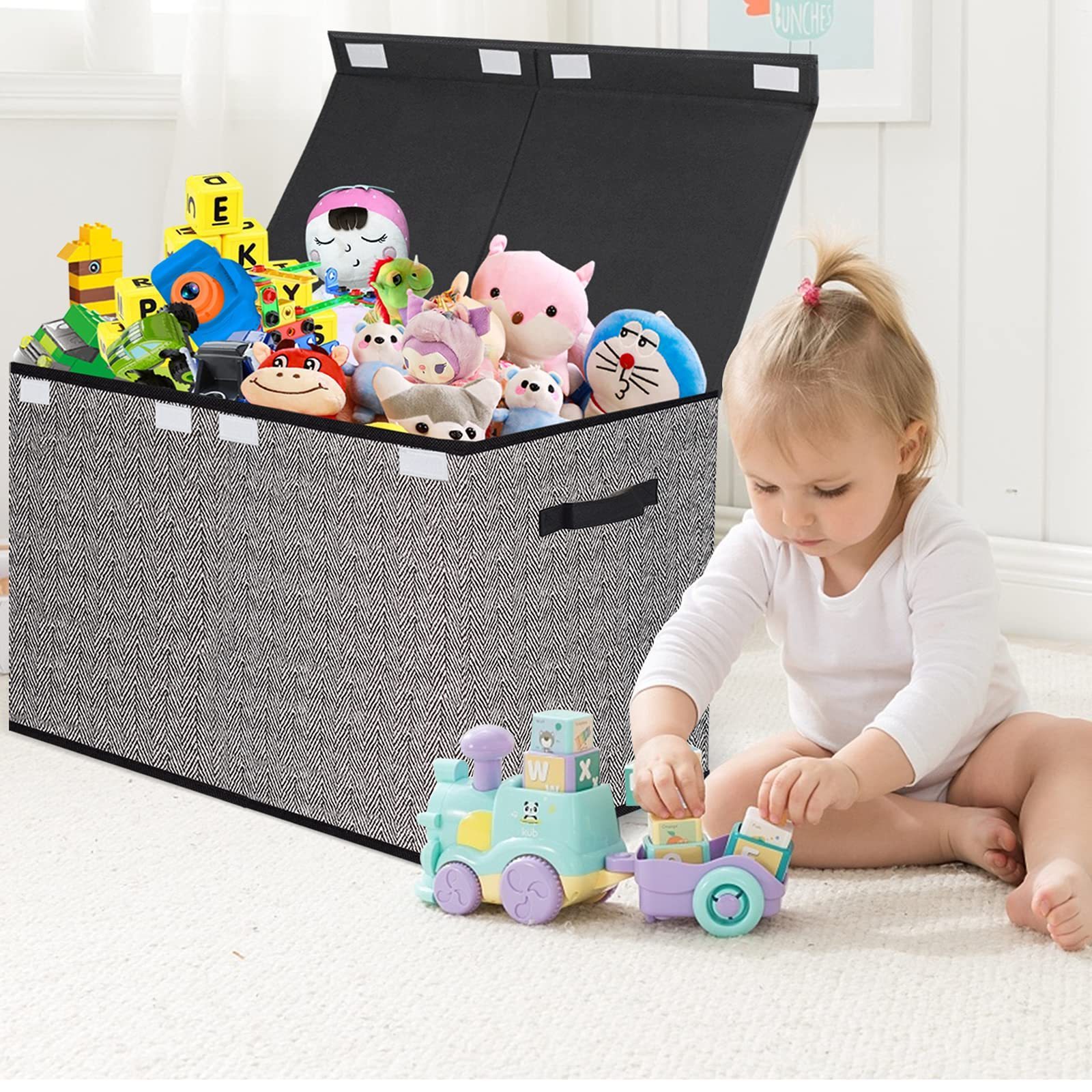 Raytop Storage Box With Lid Cloth And Foldable Toy Storage Chest Large Bins Cubes Organizer For Kids