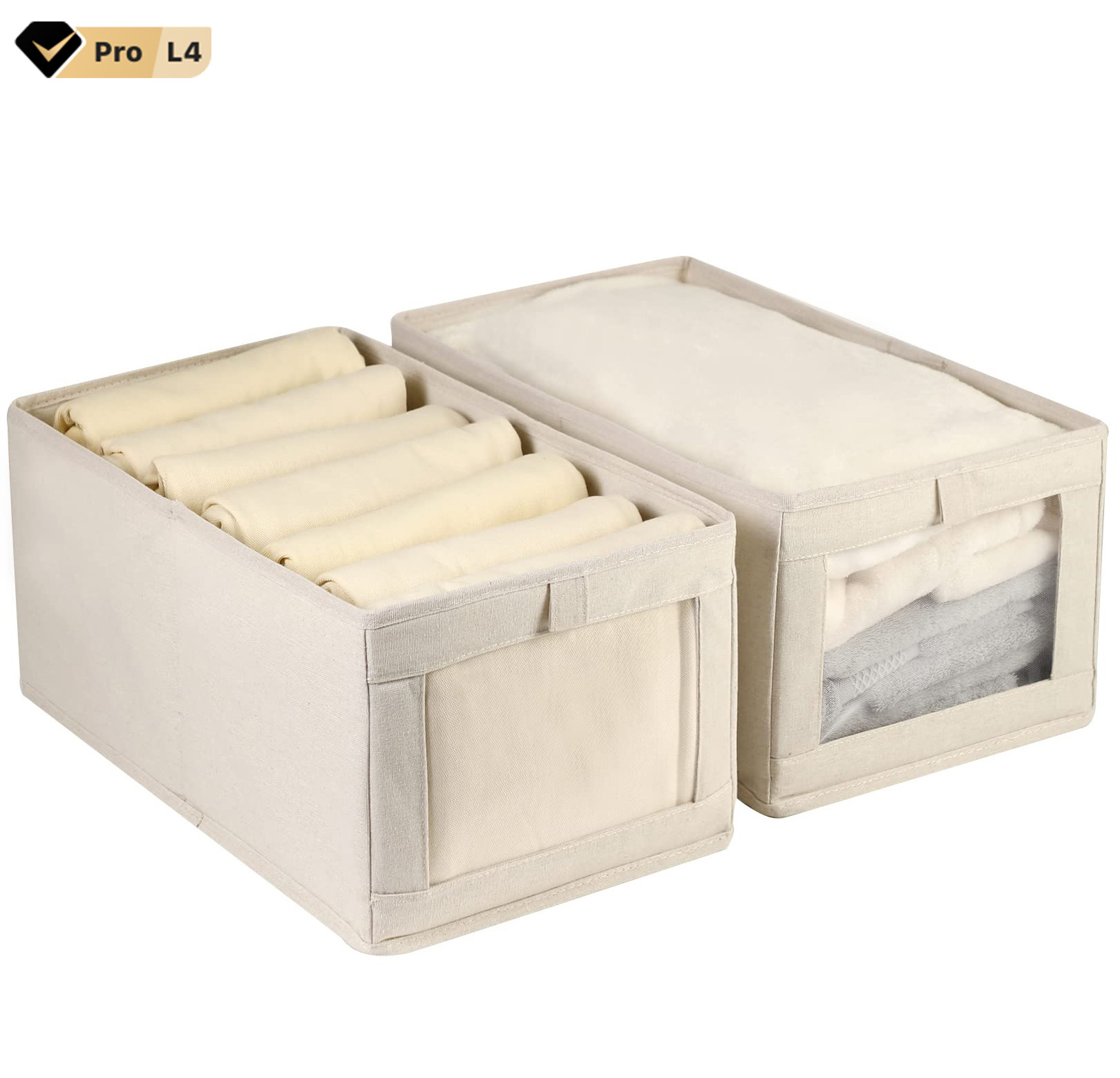 2 Pack Linen Closet Organizers and Storage Boxes for Clothing Blankets Jeans Toys Shelves Large Storage Basket with Mesh Window