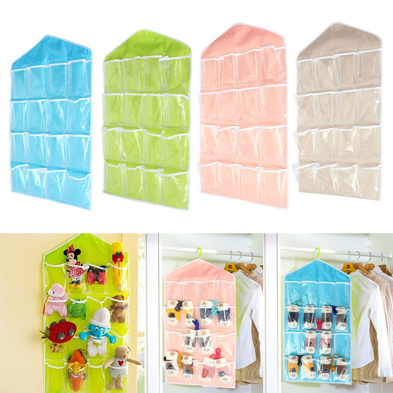 Creative Happy Gifts Housekeeping Storage Holders 16 Pockets Clear Hanging Bag Socks Bra Underwear Rack Hanger Storage Organizer