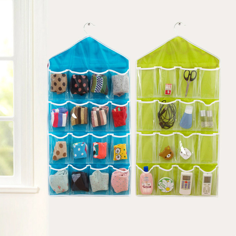 Creative Happy Gifts Housekeeping Storage Holders 16 Pockets Clear Hanging Bag Socks Bra Underwear Rack Hanger Storage Organizer