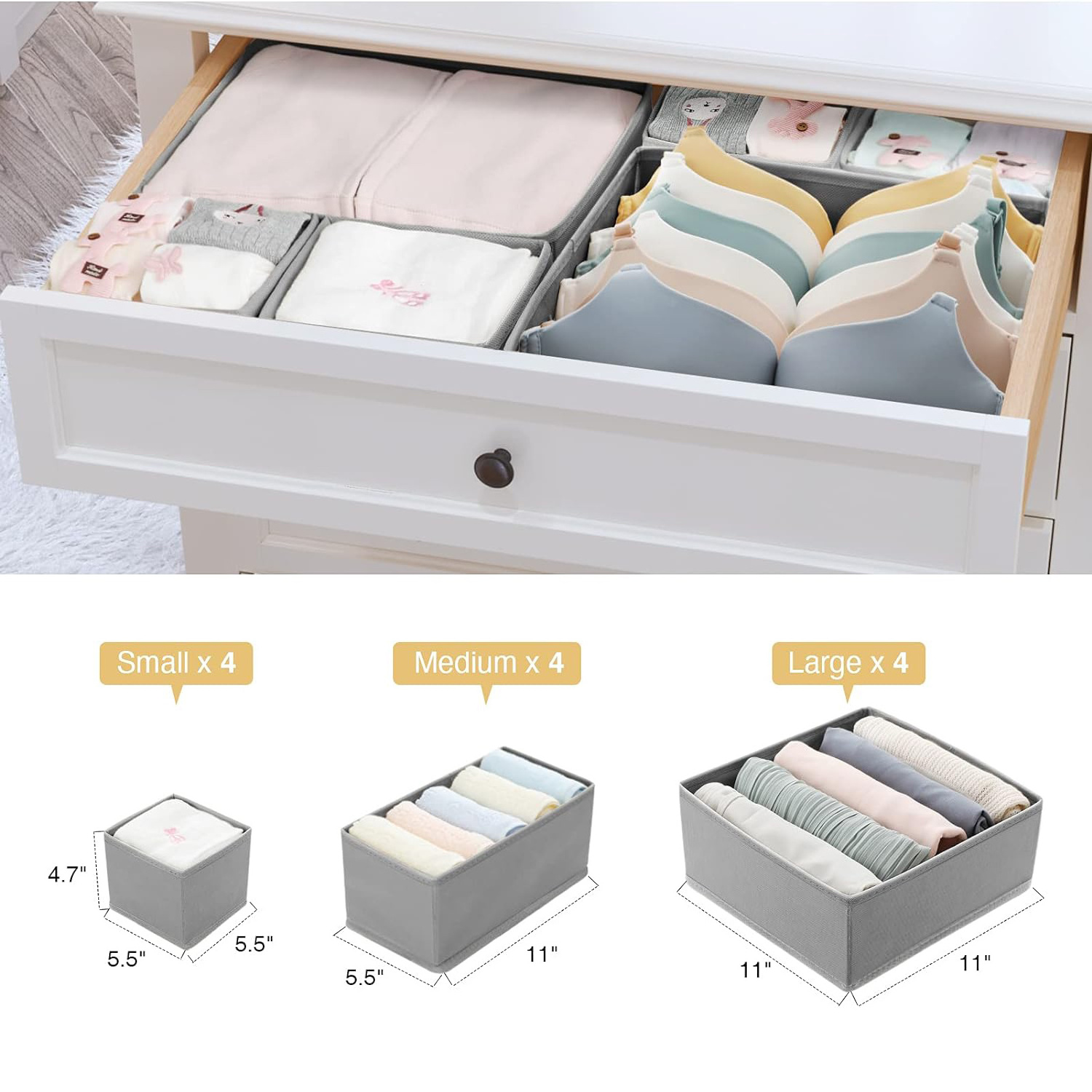 Closet Dresser Drawer Organizers Foldable Fabric Underwear Bras Clothes Storage Clothes Drawer Organizers