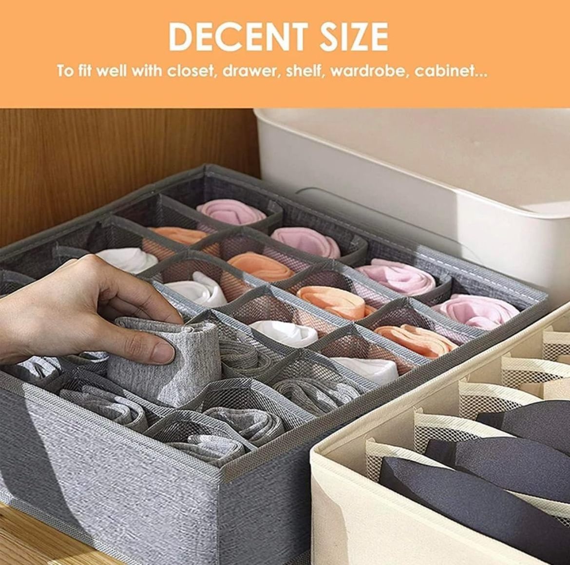 24 Cells Organizer Dividers Drawer Collapsible Closet Organization Storage Foldable Stackable Storage Bin for Underwear Socks