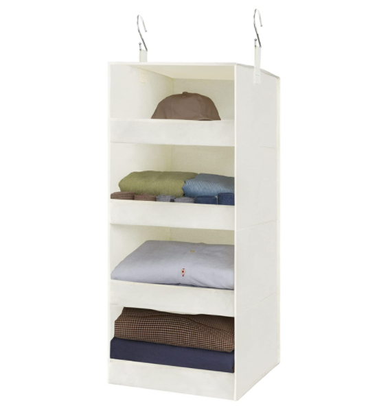 4-Shelf Closet Hanging Shelves Hanging Organizer Space Saver for Bedroom & Living Room Beige 1 Pack