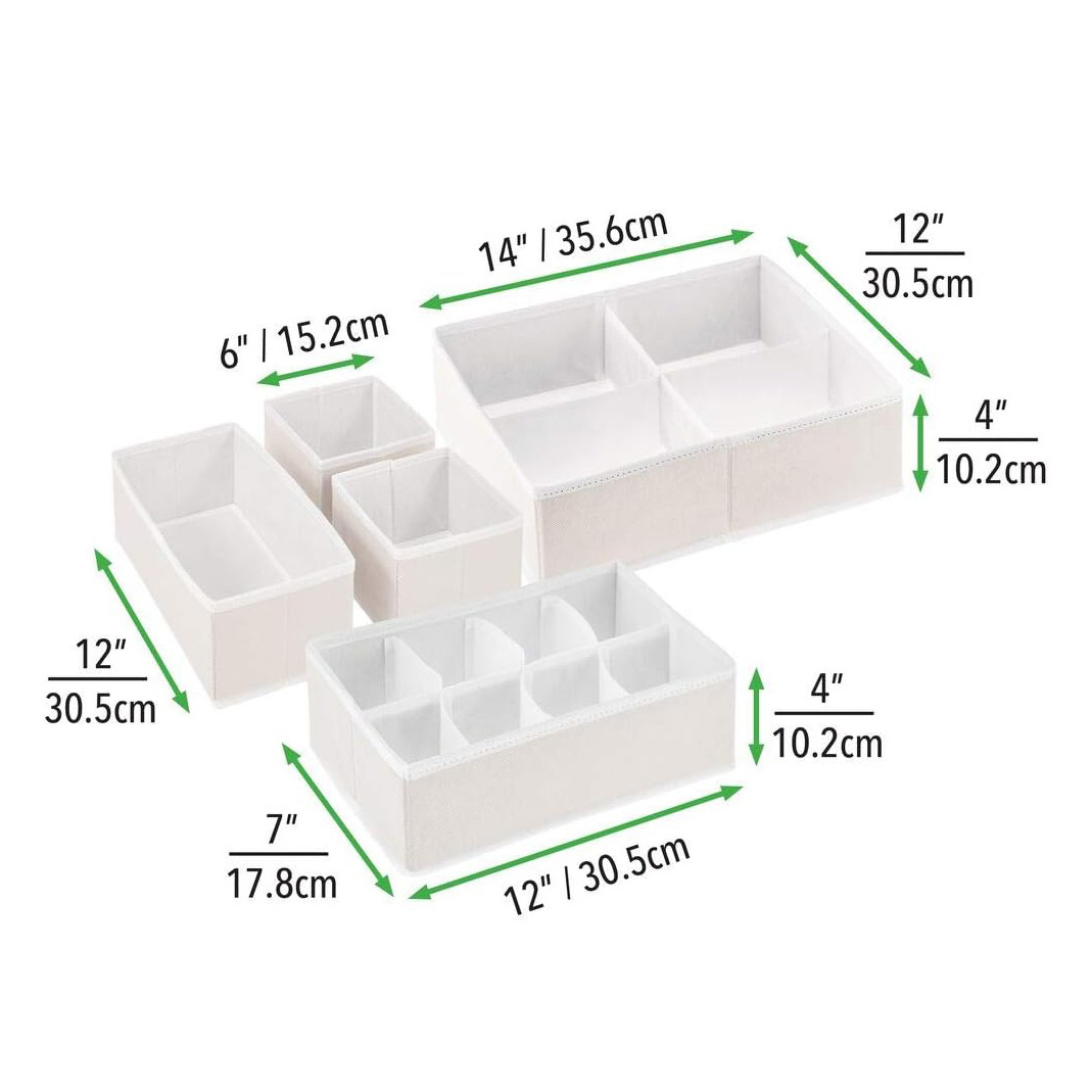 5 Pack Foldable Super Soft Fabric Dresser Drawer Closet Collapsible Divided Storage Organizer Bin Set