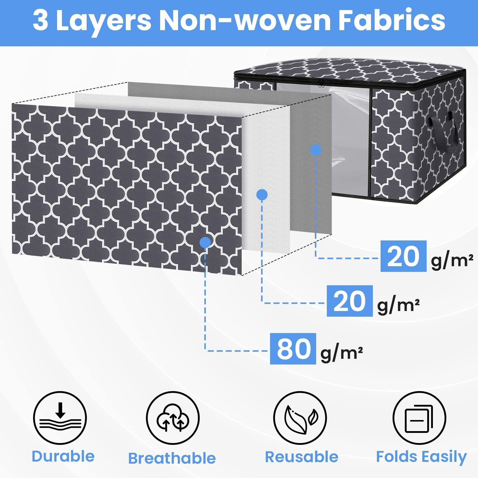 Clothes Storage Foldable Blanket Storage Bags Storage Containers for Organizing Clothing Bedroom Comforter Closet Organizer