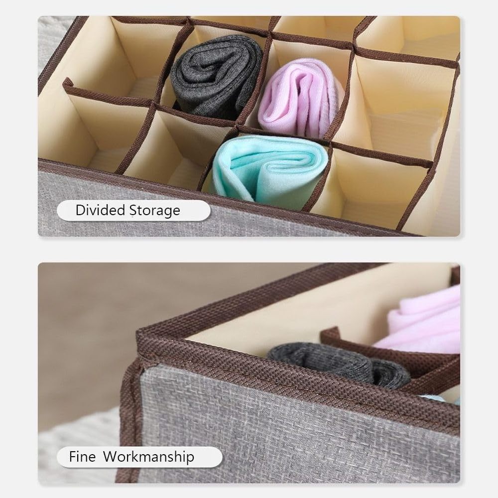 17 Pack Foldable Fabric Sock Underwear Closet Drawer Organizer Bins Drawer Organizer with Lid for Clothing