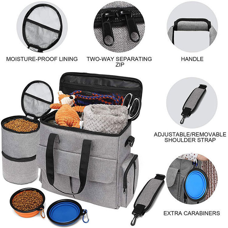 Dog Travel Bag Weekend Pet Travel Set For Dog And Cat Airline Approved Tote Organizer With Multi-function Pockets