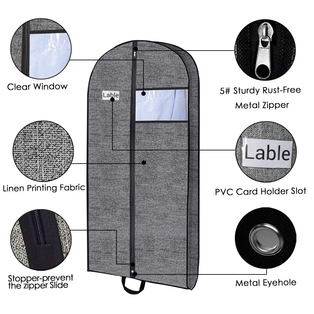 Wholesale Custom Non Woven Hanging Suit Cover Zippered Breathable Storage Dresses Covers Travel Garment Bags for Suits