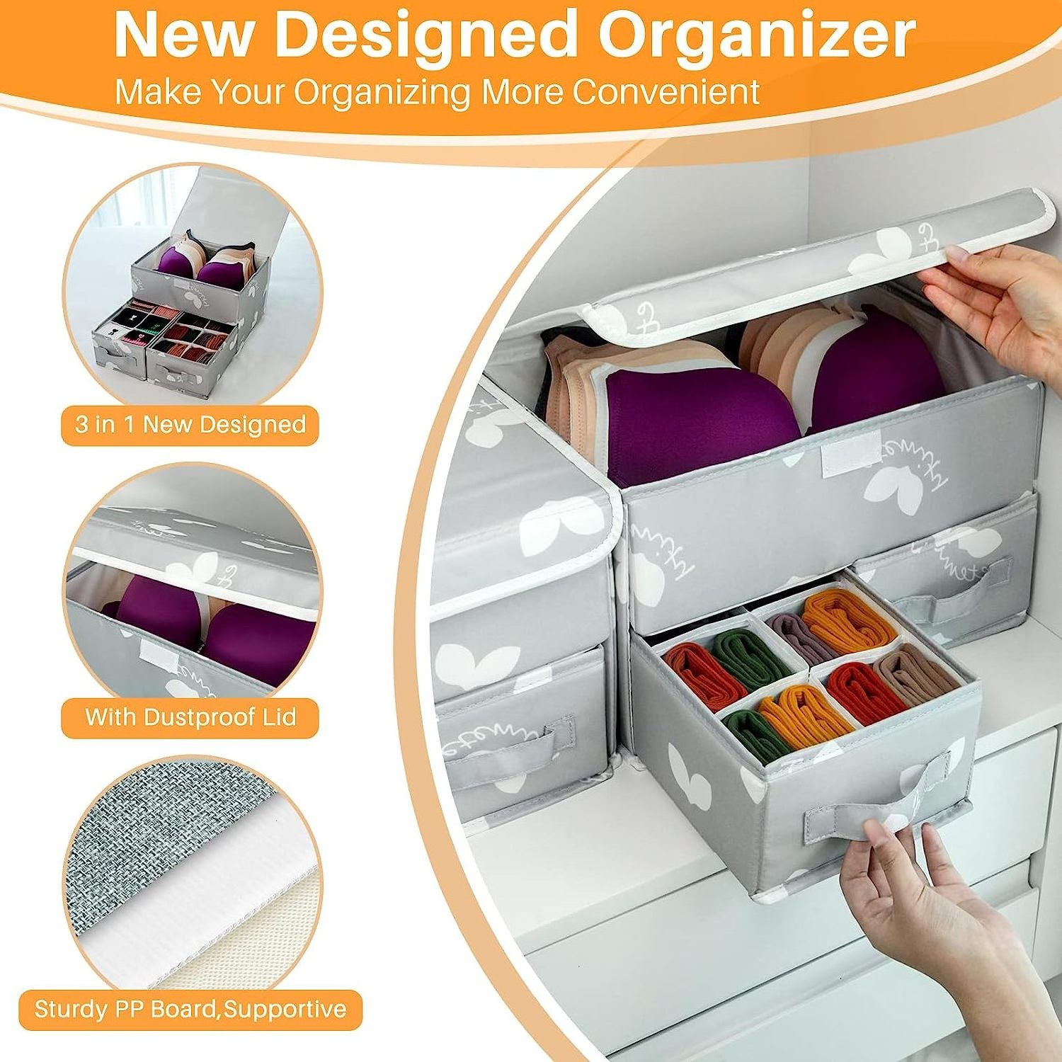 Sock Underwear Drawer Divider Closet Organizers Dresser Organizer Wardrobe Clothes Box Storage Bins with Lid