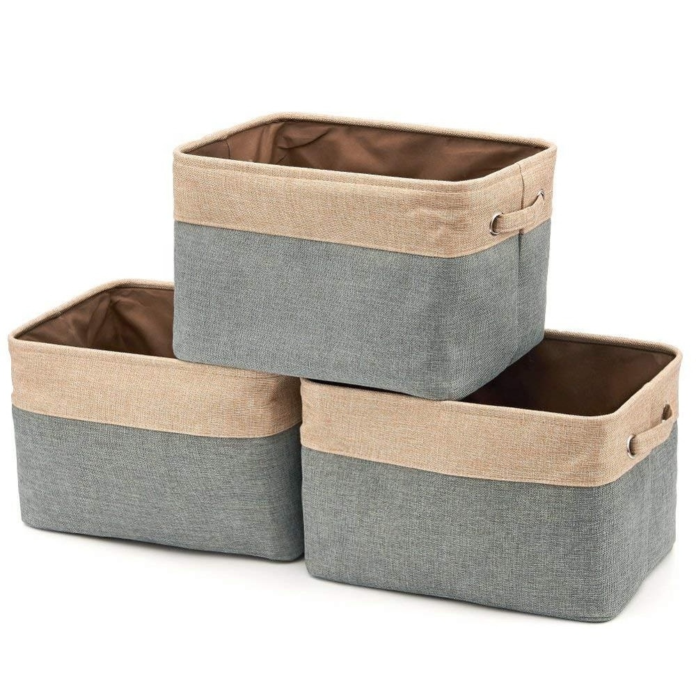 Foldable Storage Bins Organizer Shelf Collapsible Large Laundry Closet Cube Fabric Linen Canvas Storage Baskets with Handles