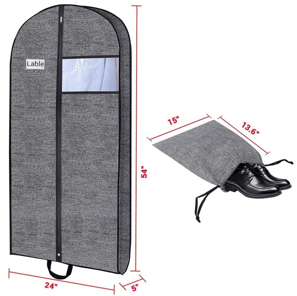 Wholesale Custom Non Woven Hanging Suit Cover Zippered Breathable Storage Dresses Covers Travel Garment Bags for Suits