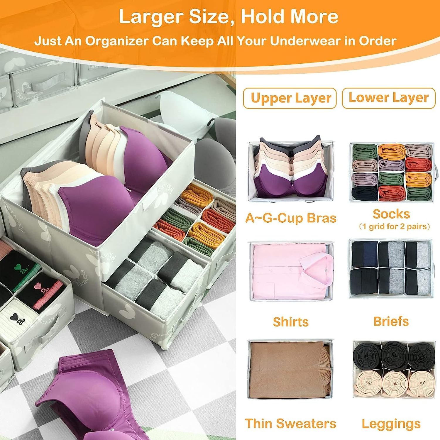 Sock Underwear Drawer Divider Closet Organizers Dresser Organizer Wardrobe Clothes Box Storage Bins with Lid