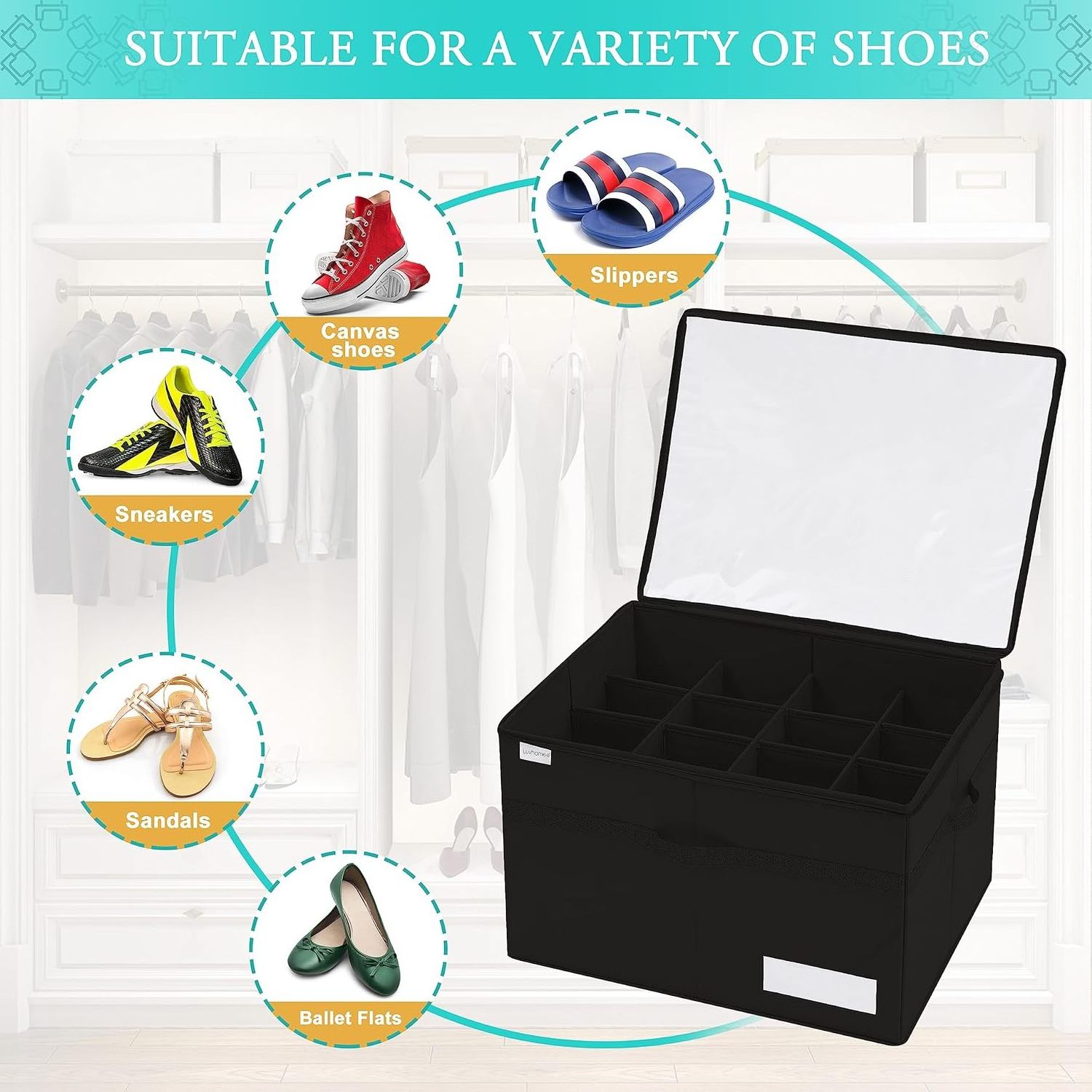 16 Compartments Large Shoe Organizer Box Closet Clear Foldable Shoes Containers Space Saving Shoe Cubby Storage Boxes