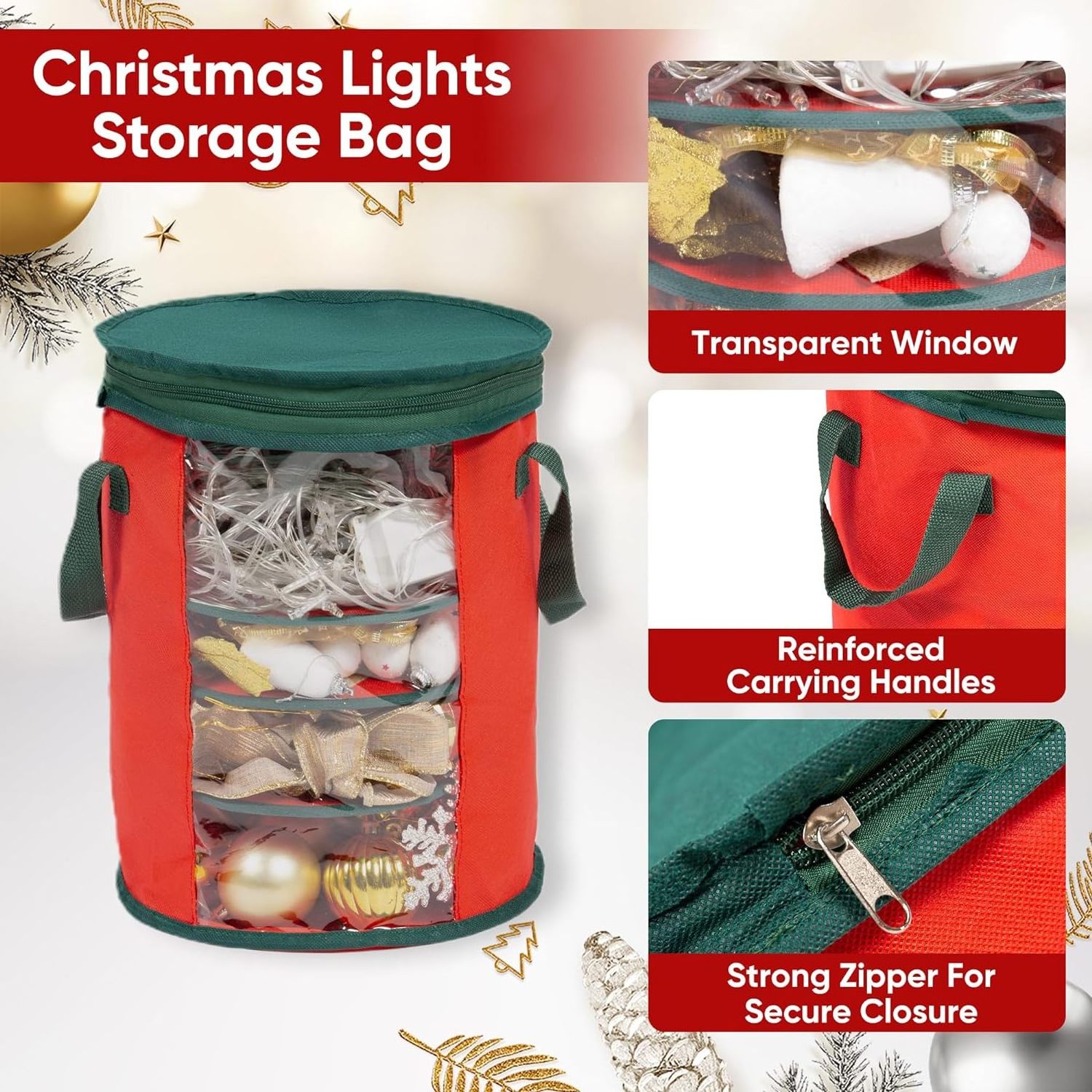 Collapsible Xmas Tree Lights Storage 800 Fairy Lights Christmas Lights Ornaments Storage Bag