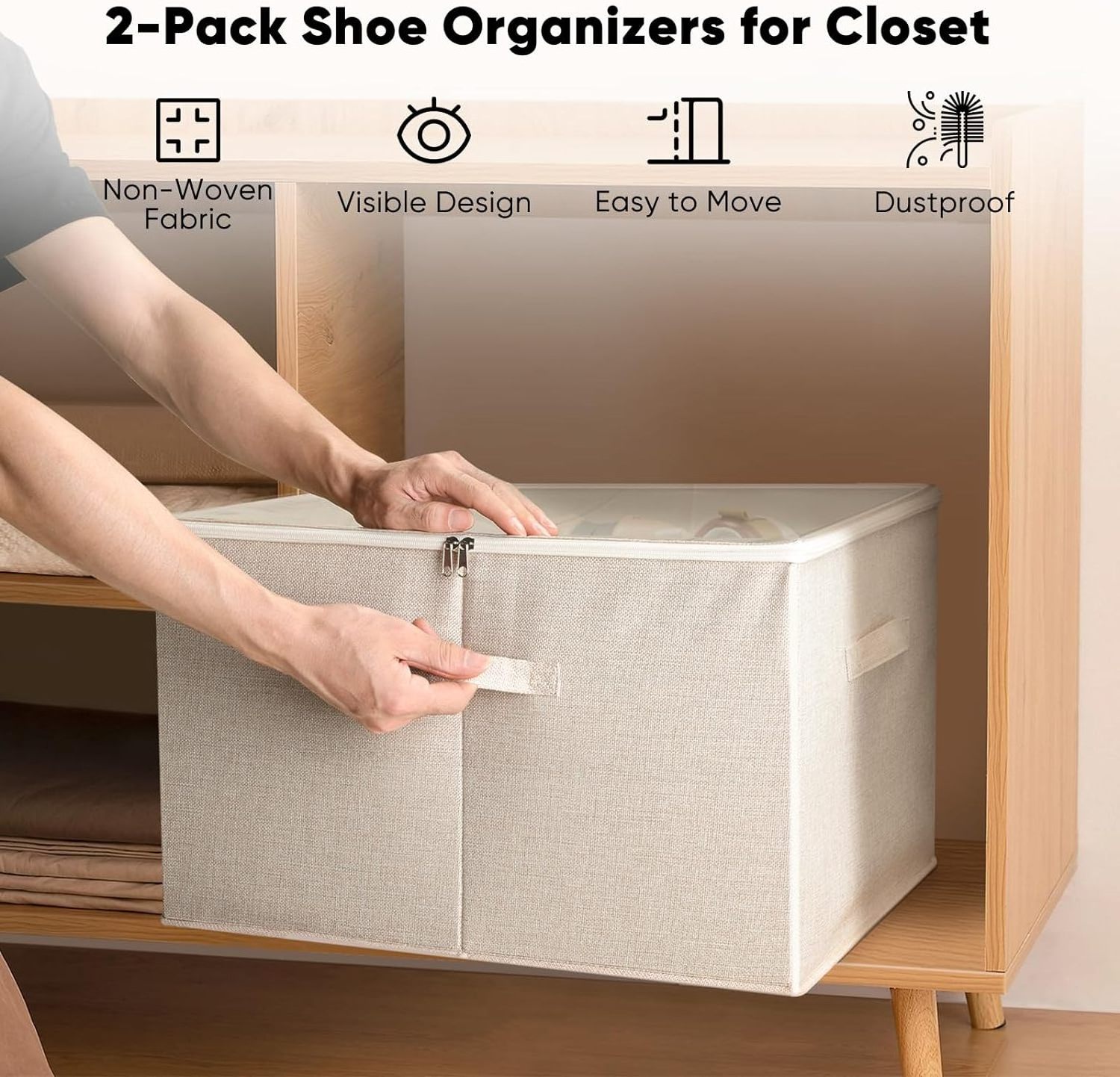 Large Shoe Box Storage Containers Foldable Fabric Shoe Storage Bins Shoe Storage Organizer for Closet