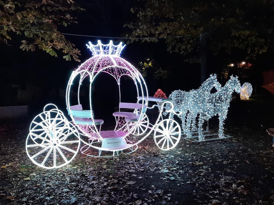 3d Led Lighted Princess Cinderella Pumpkin Horse Carriage Motif Lights for Wedding Decoration