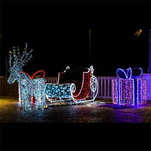 Top quality Animated Outdoor Christmas Santa Claus Sleigh Reindeer With Led Light Decoration