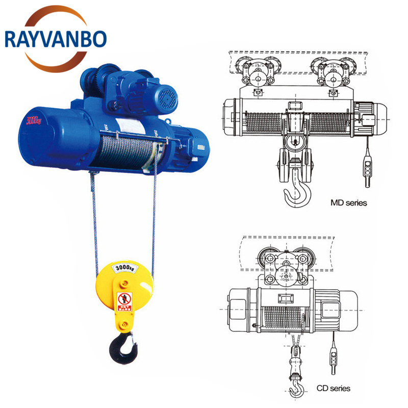 Lifting Equipment 0.5 1 2 3 5 10 16 Ton CD MD Type 380V 3 Phase Electric Wire Rope Hoist for Overhead Crane