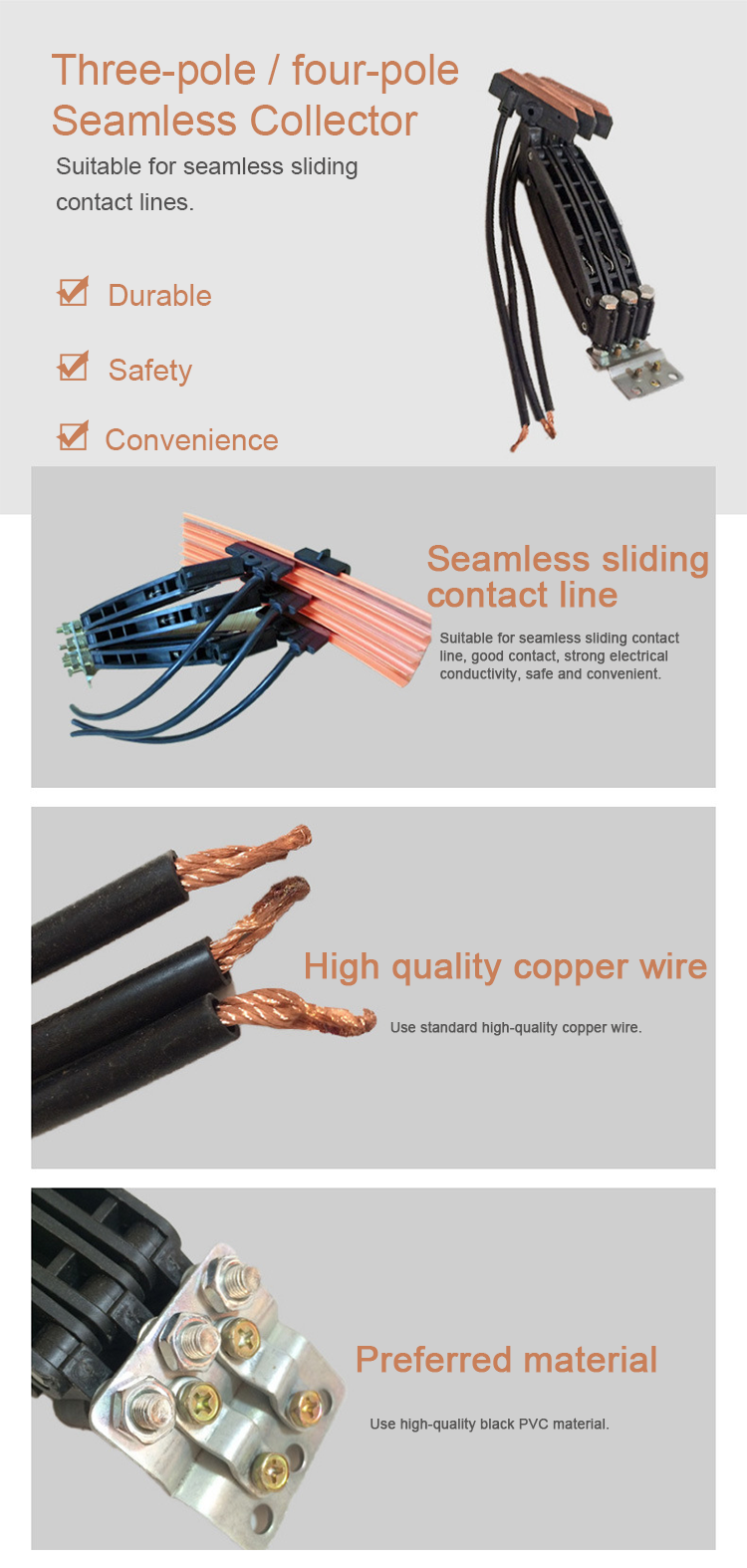 Carbon brush 60A 120A current collector for seamless conductor bar