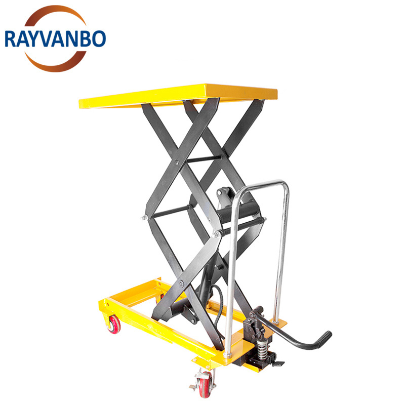 Rayvanbo Brand Portable Manual Hydraulic Lifting Platform Small Scissor Lift Table for Lifting High Strength Steel 1 Stage Pump