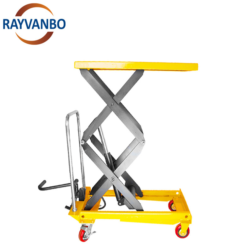 Rayvanbo Brand Portable Manual Hydraulic Lifting Platform Small Scissor Lift Table for Lifting High Strength Steel 1 Stage Pump