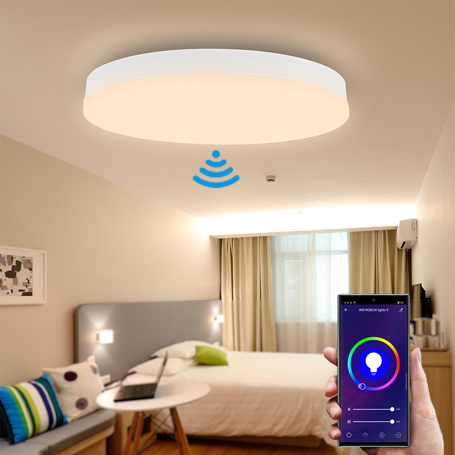 Microwave Motion Sensor 300mm Indoor WIFI Smart Dimming Round Surface Mounted LED ceiling lights with sensors