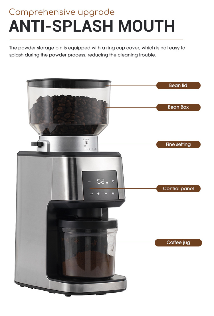 Commercial Automatic Bean Electric Burr  Coffee Grinder Household Easy Operated Automatic Coffee Bean Grinder