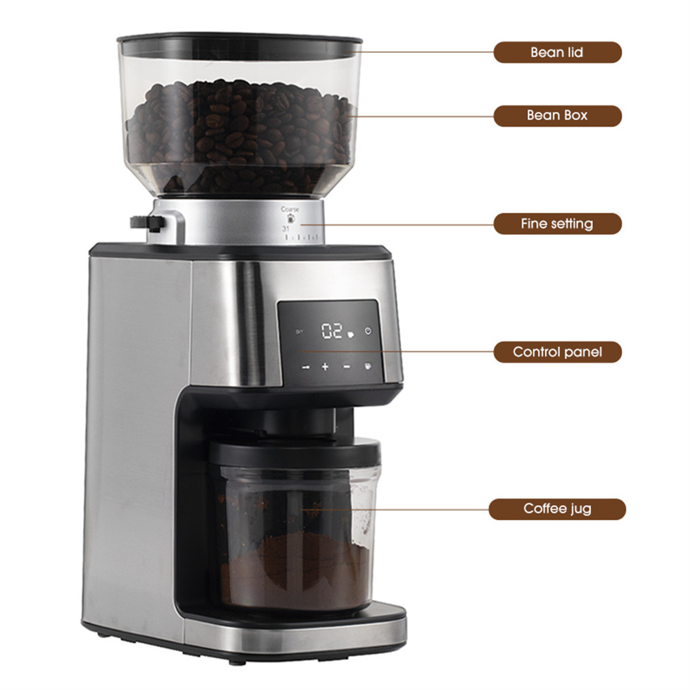 Stainless Steel Coffee Grinder Home Household Digital Display Expresso Industrial Mill Household Electric Coffee Grinder