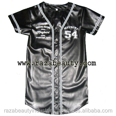 Black Pu Leather Baseball Jerseys