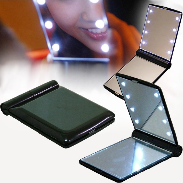 abs Held  fold Led Light Mini Cosmetic Pocket Mirror Fancy Customized Logo Personalized Makeup Hand Mirror